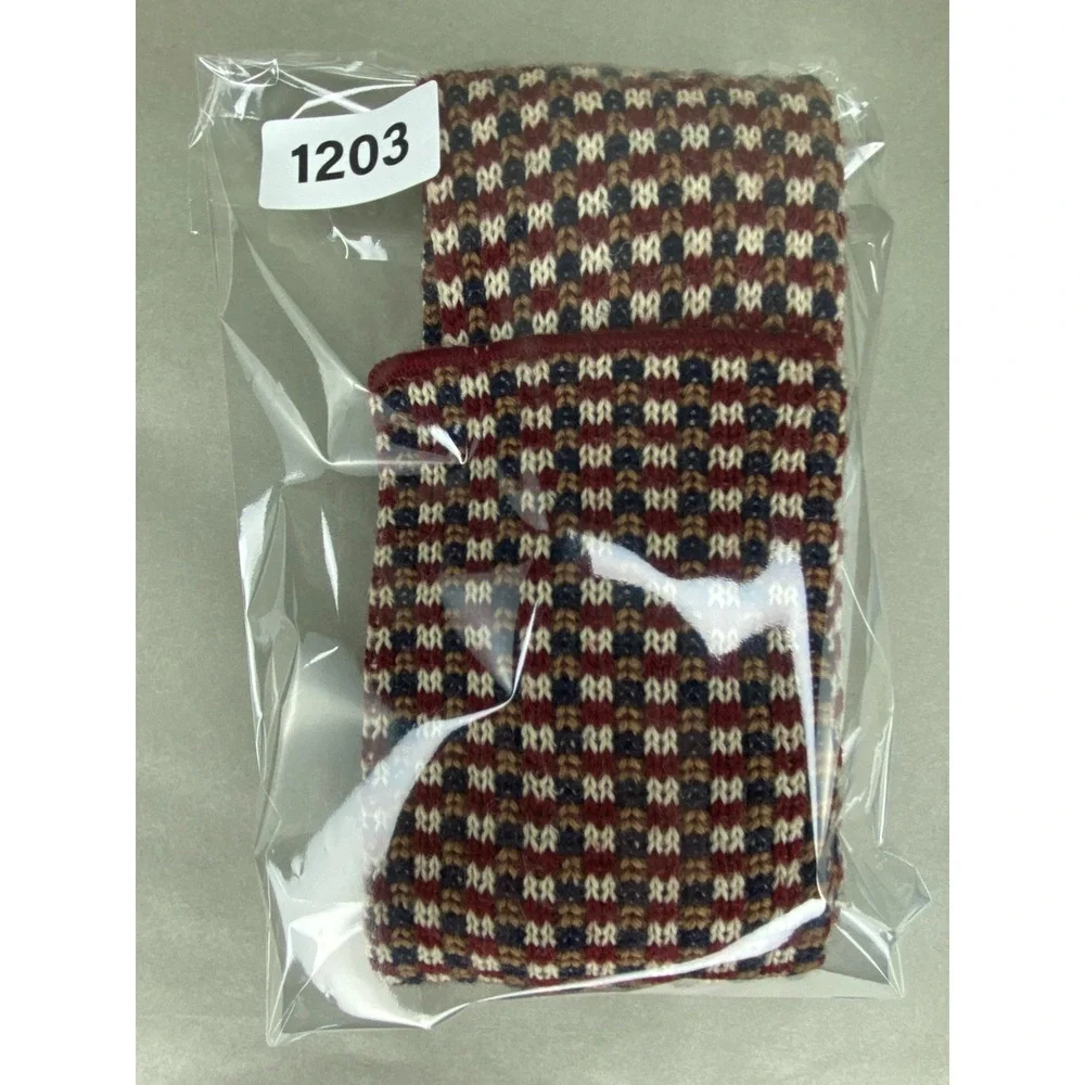 VTG Briar Pride of England Wool Knit Tie Mens Red Blue Grid Square End 52x3.5